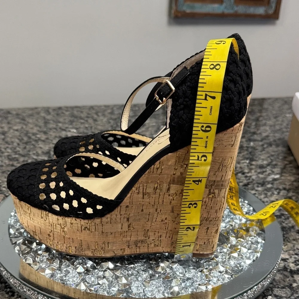 Jessica Simpson Black Crochet Wedges with Cork Platform NEW 9